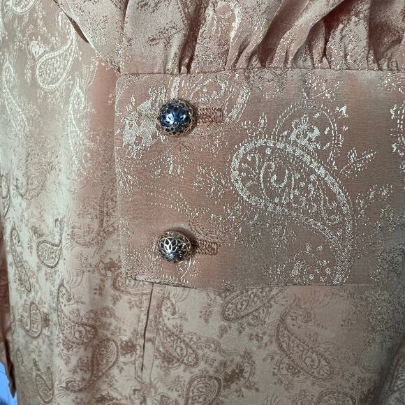 Vintage 80’s mustard gold paisley blouse with draped neckline size medium - Picture 4 of 6